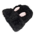Süße schwarze Plüschmütze mit Hasenohren, rosa Innenfutter und weichem Strickgewebe - Schwarz