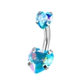 Blue iridescent heart-shaped zircon belly ring in surgical titanium steel finish - Magic Blue