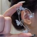 Elegant silver butterfly ear cuff wrap with sparkling crystals and a butterfly design - 7# Silver Butterfly Forest - Right Ear