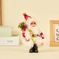Knitted Santa Claus figurine with white plush beard and bag of berries for Xmas decor - Gift Bag (Red & White Floral)