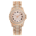 Luxurious rose gold crystal watch with Roman numerals and full diamond-set stainless steel strap - Rose Gold