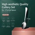 Polished stainless steel 17cm dinner spoon with a thickened design and 3.6cm width - No.3 Pointed Spoon