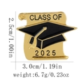 Golden Class of 2025 graduation cap brooch pin with black enamel finish and tassels - Class of 2025 Scroll & Hat Style