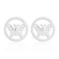 Silver stainless steel round hollow stud earrings with a delicate butterfly design - 197/Butterfly / Steel