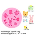 Pink silicone mold with bear frog shapes and rabbit patterns, weighing 58g and 7.2cm wide - 1# Animal Mix (Pink)