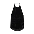 Top de terciopelo negro con cuello halter y volantes en capas con dobladillo fruncido - XS / Negro