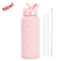 Borraccia 1L in acciaio inox con fiocco rosa set con cannucce e spazzola di pulizia - Rosa Chiaro 11T