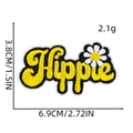 Detail view of yellow Hippie patch with daisy flower including dimensions and weight - Style 6 (Hippie)