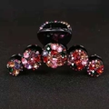 Elegant black hair claw clip with five colorful rhinestone clusters in a vibrant floral design - Colorful on Black