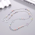 Pastel beaded phone strap with iridescent stars and heart charms with silver clasps - 120cm Crossbody / Mixed Multicolor Beads (K392)