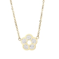 Titanium steel flower necklace with gold frame and sparkling white crystals pendant - Gold Necklace