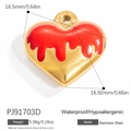 18K gold plated stainless steel heart pendant with red enamel inlay and size data - Red Heart (PJ91703D)