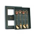 Golden 4-piece stainless steel Christmas cutlery set with festive pendants in a green gift box - Silver / 304 Stainless Steel Five-pointed Star Pendant [b Green Box Spoon And Fork 4pcs]