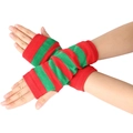 Macro detail of red and green striped knitted arm warmers with fingerless design - One Size / Red and Green Striped (Widened)