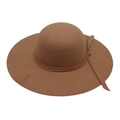 Elegant camel wide-brim wool felt hat with decorative ribbon for autumn and winter fashion - 10cm Round Top Bow / Camel