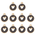 Set of 10 black enamel heart pendants with gold alloy frames for DIY jewelry - Black