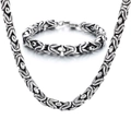 8mm Byzantine chain necklace and bracelet set in vintage oxidation finish steel - Bracelet 22cm + Necklace 60cm
