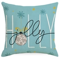 Federa natalizia in lino celeste con stampa HOLLY jolly e decorazioni di fiocchi di neve - 45*45cm (Senza Inserto) / YMD398-1 (HOLLY jolly Palla di Natale)