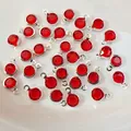 Red round crystal pendant with silver edge and single loop for DIY jewelry making - Silver Base Bright Red