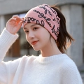 Pink knitted headband scarf for women with black angela script print on a soft texture - One Size / 17 Pink Letter