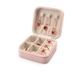 Pink PU leather travel jewelry box with interior organizers for necklaces and rings - Small Square Case / Pink