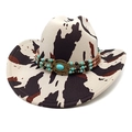 Cappello da cowboy western con stampa mucca, perline turchesi e fascia in metallo retrò - M (56-58cm) / Stampa Mucca Beige
