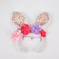 Cute plush rabbit ear headband with floral decorations for Christmas party costumes - Style 05-Floral Bunny Ear Headband 25cm