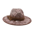 Vintage brown distressed cowboy hat with feather detail and wide brim style - Camel Feather