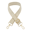 Adjustable beige wide bag strap with Greek meander pattern and gold metal hardware - Silver Clasp / Beige Beige Trim