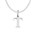 Elegant silver stainless steel letter T pendant necklace with sleek flat snake chain - Letter T / 1 Piece / Steel