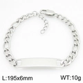 Polished titanium steel Figaro chain bracelet for men with an engravable ID curved plate - C Style (KB211383-KFC)