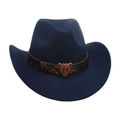 Navy blue kids felt cowboy hat featuring vintage leopard buckle and ethinc style belt - Adult 56-58cm / Navy Blue
