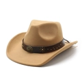 Chapeau de cowboy en laine camel avec bande en cuir et rivets vintage sur fond blanc - M(56-58cm) / Chameau