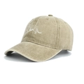 Khaki washed cotton baseball cap with white dog embroidery and love cursive text - One Size / Khaki