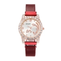 Elegant women's quartz watch with red magnetic mesh band and rhinestone dolphin dial - Red