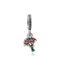 Pendente bouquet di fiori rossi in lega d'argento con fiocco in smalto verde - Ciondolo Bouquet di Tulipani Rossi