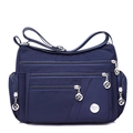 Waterproof navy blue nylon crossbody bag for middle-aged women with multiple zip pockets - Blue