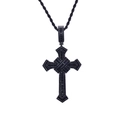 Hip hop black cross pendant necklace set with square black zircons and twist chain - With 60cm Chain / Black Gold Black Stone