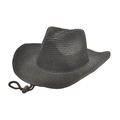 Detail of black straw cowboy hat showing tight weave texture and adjustable chin strap - M(56-58cm) / Black