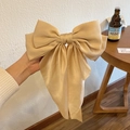 Elegante pinza para el pelo de satén champán con lazo grande y cintas largas estilo francés - Pinza de Lazo con Cinta / Beige