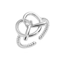 Detailed macro view of the silver twist ring band featuring a centered round zircon stone - Single Zirconia Pretzel Ring / Silver