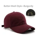Retro washed cotton baseball cap in wine red with adjustable snap buckle closure - Snap Buckle Washed Style / Burgundy