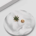 Deep green leaf brooch with gold edges and butterfly clasp on marble display - Green Maple Leaf Style (50168)