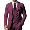 Slim fit men's three-piece suit in deep burgundy purple with vest and trousers - Burgundy