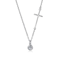 Minimalist S925 sterling silver cross necklace with round clear stone pendant - 925 Silver / Silver