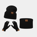 Conjunto de punto negro con parche MOM incluye gorro, bufanda y guantes táctiles - MOM Negro
