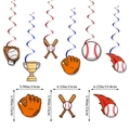 Baseball party hanging swirls with gloves, bats, and trophies decorations set - Baseball Theme Hanging Swirl Decoration