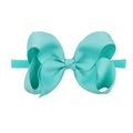 Teal candy color bow soft elastic nylon headband for infants and baby girls - Turquoise Green