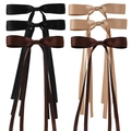 Set of 6 satin ribbon bow hair clips in black, brown and champagne with long streamers - Style C Set of 6