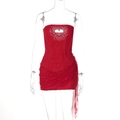 Sexy rotes trägerloses Minikleid mit Herz-Ausschnitt, Straßsteinen und seitlicher Raffung - L / Rot